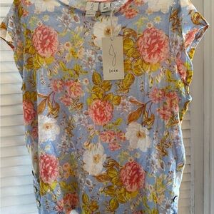 Joie Women's Floral Short Sleeve Top - Blue, Pink, Yellow
